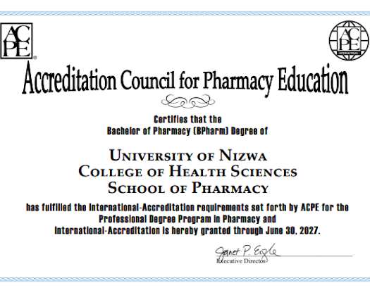 University Of Nizwa’s School Of Pharmacy Earns ACPE International Accreditation